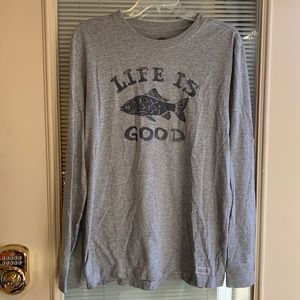 Life is Good Long Sleeve Fish Shirt Mens